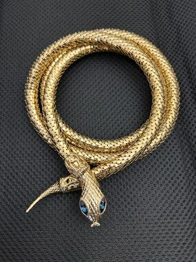 DL AULD Vintage Gold Mesh Snake Belt or Necklace - Blue Eyes c1970-80’s
